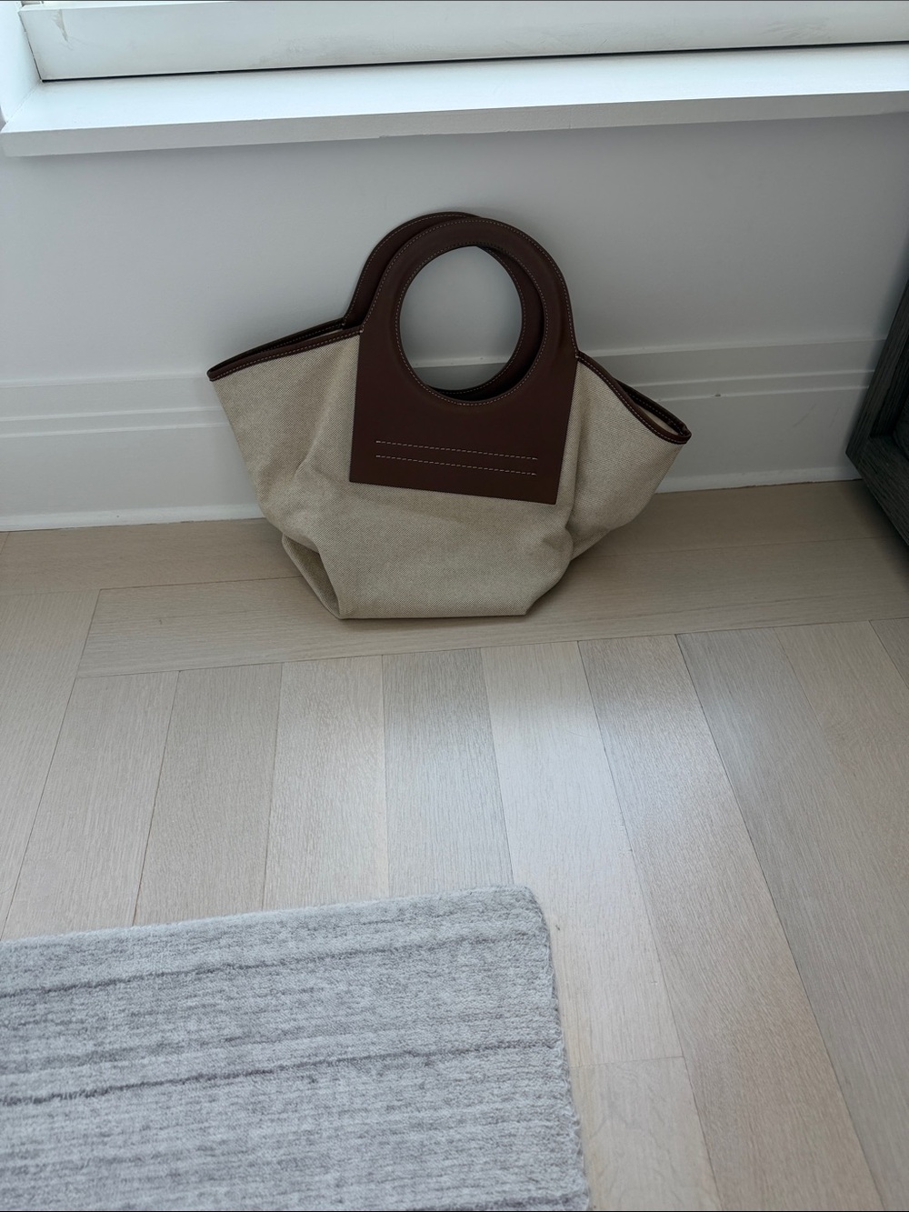 Hereu Canvas Tote Bag with Brown Leather Handles